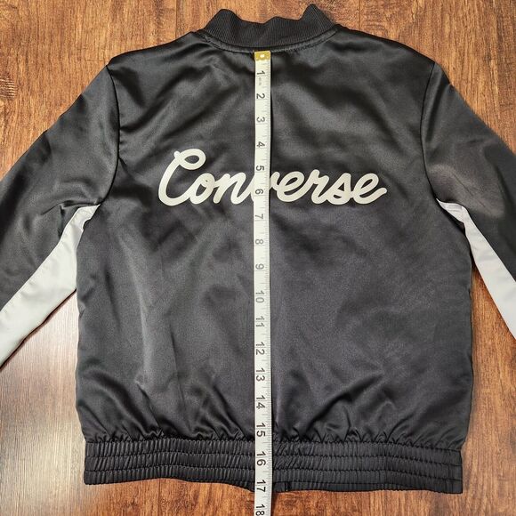 Converse Black Lightweight Zip Up Jacket Girls Size Medium 10-12 Years FLAWED - Picture 3 of 8